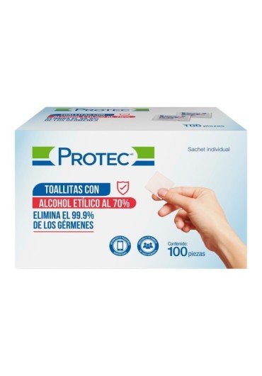 Toallitas con Alcohol Protec - Caja 100 pzas.