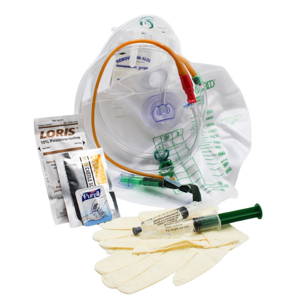 Charola Lubricath de sistema cerrado 18 FR, Globo 5cc bolsa recolectora 2 Lt