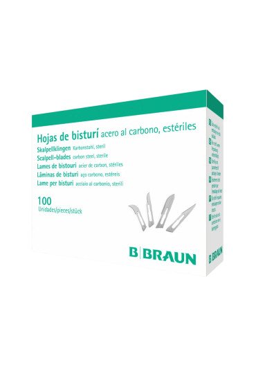 Hoja de Bisturí N° 24 BBRAUN de Acero al Carbón – Caja con 100 Piezas