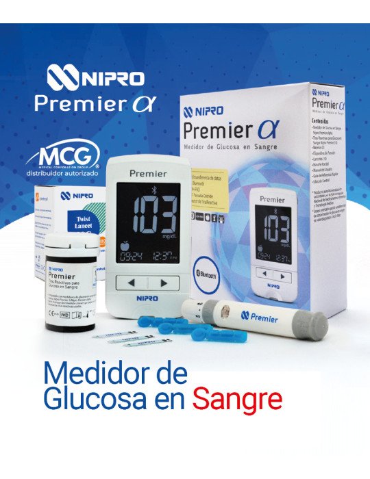 Glucómetro NIPRO Premier Alpha con 10 tiras y 10 lancetas