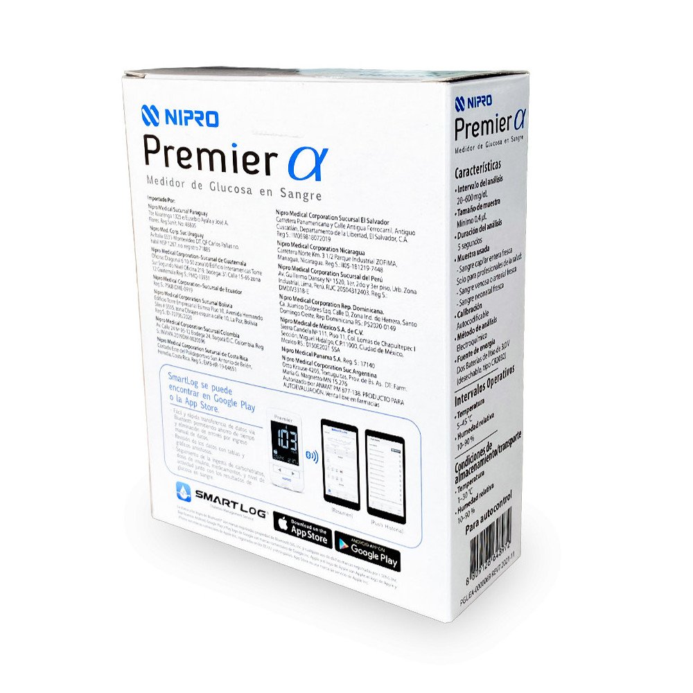 Glucómetro NIPRO Premier Alpha con 10 tiras y 10 lancetas