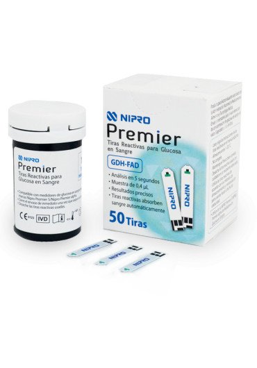 Tiras Reactivas NIPRO Premier Alpha 50 piezas para glucómetro
