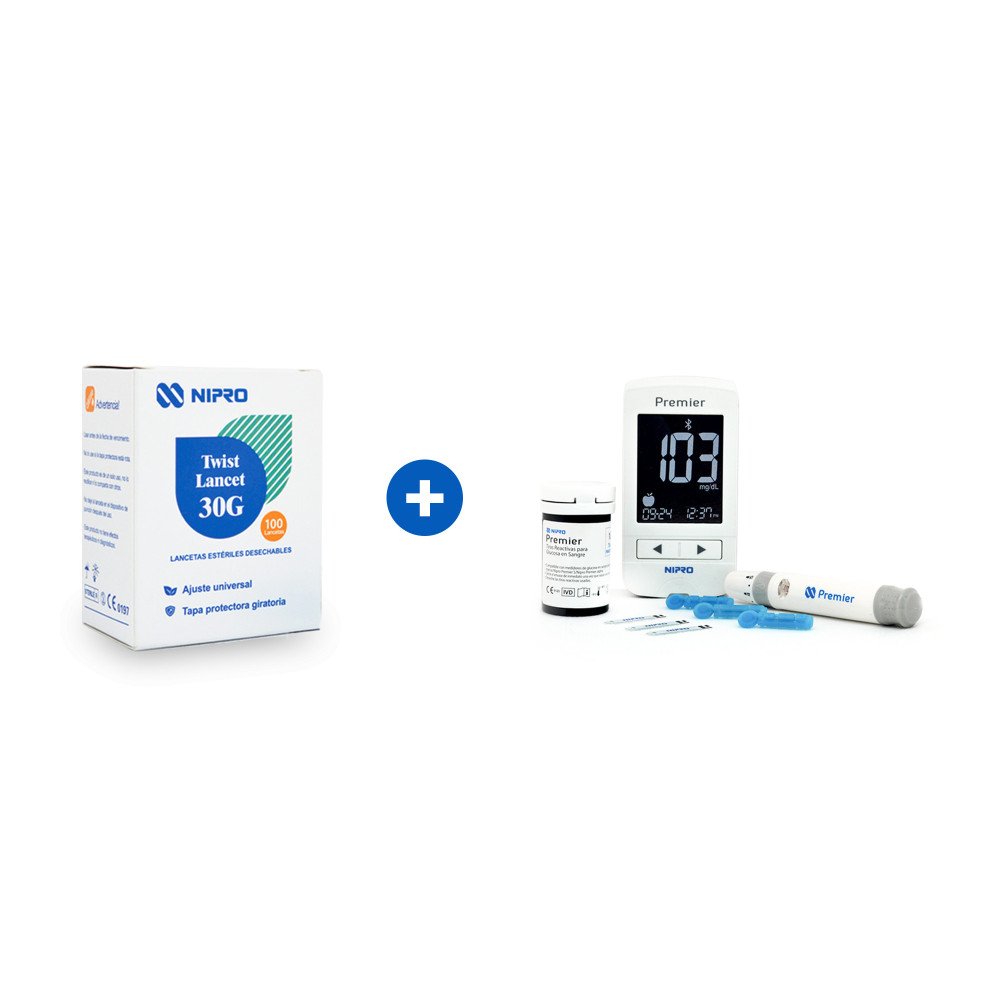 Kit de Inicio NIPRO Premier Alpha con glucómetro y 100 lancetas