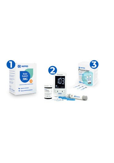 Kit Completo NIPRO Premier Alpha con 50 tiras y 100 lancetas