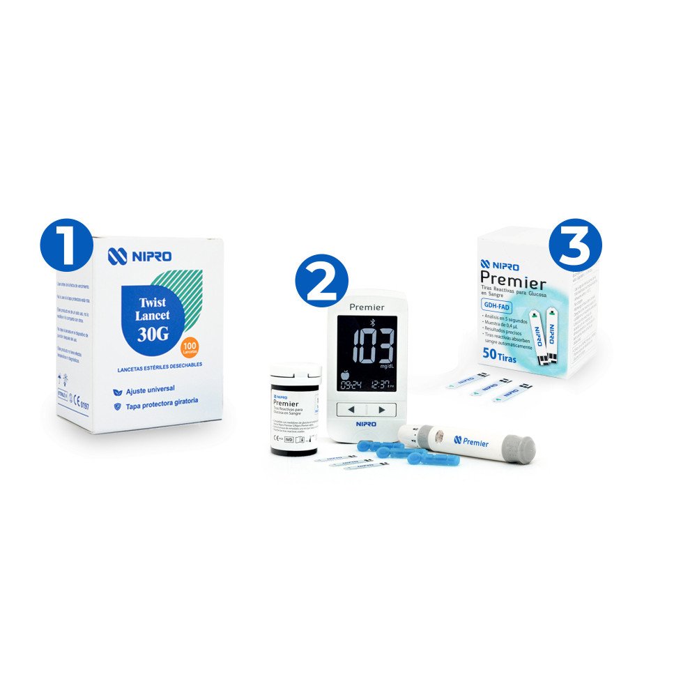 Kit Completo NIPRO Premier Alpha con 50 tiras y 100 lancetas