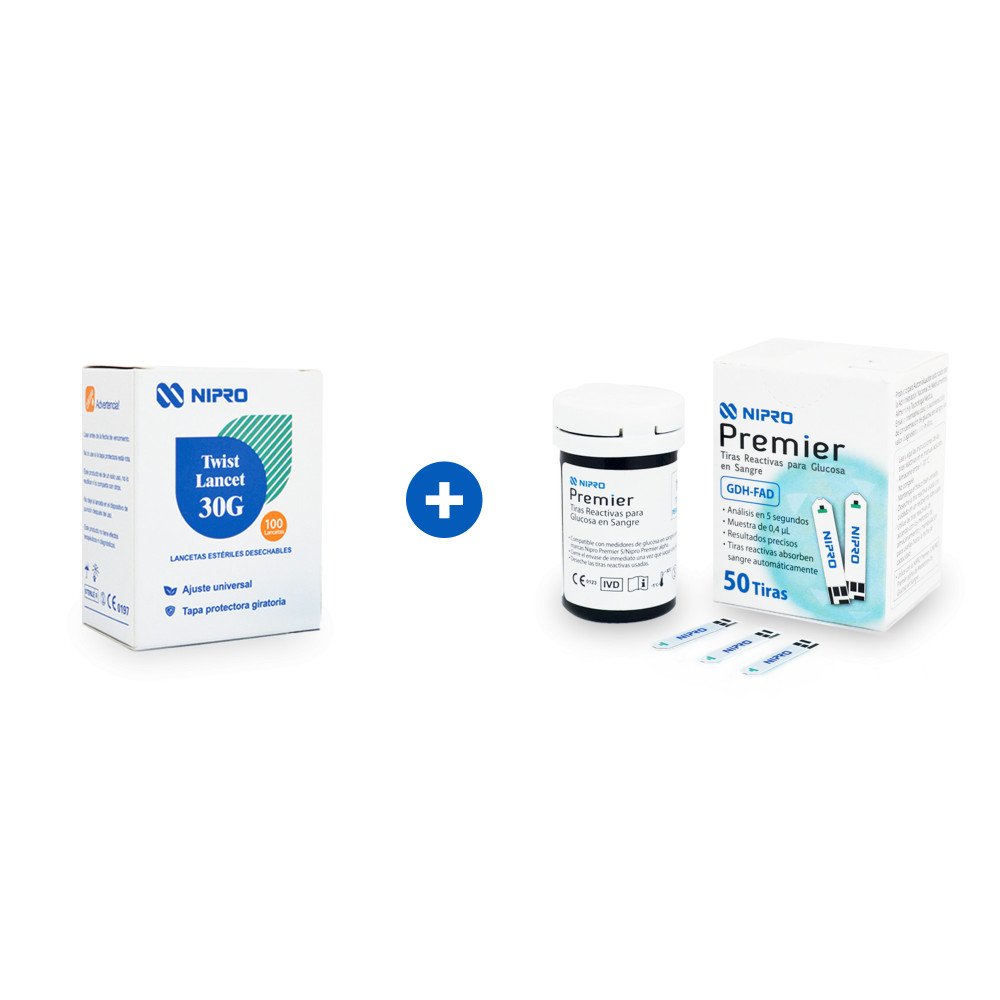 Kit de Recarga NIPRO Premier Alpha con 50 tiras y 100 lancetas