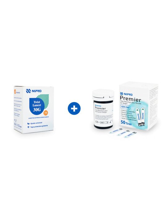 Kit de Recarga NIPRO Premier Alpha con 50 tiras y 100 lancetas
