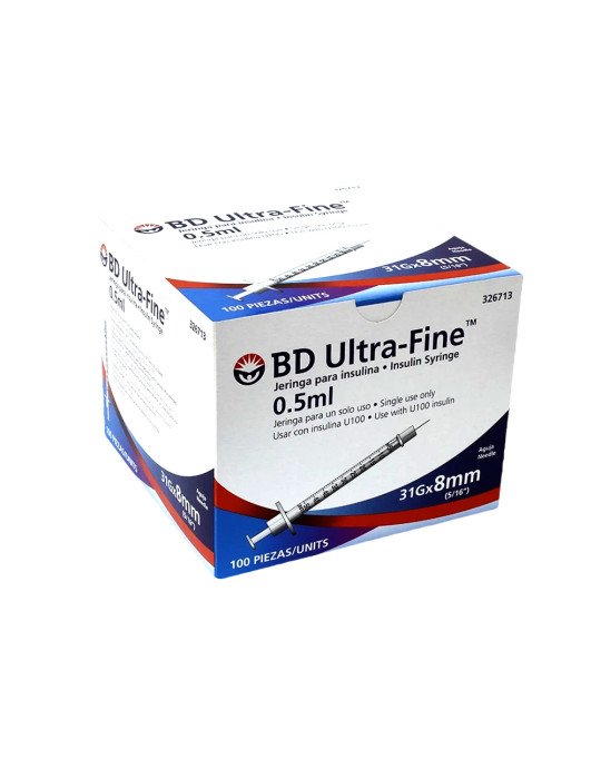 Jeringas para Insulina 0.5ml 31g x 8mm - Caja 100 pzas.