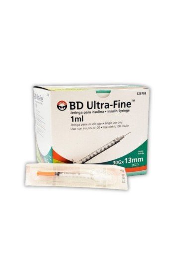 Jeringas para Insulina 1ml 30g x 13mm Caja 100 pzas.